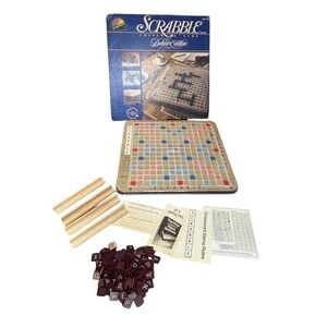 Vtg Scrabble Deluxe Edition 1987 Rotating Turntable Board Game Burgundy Tiles